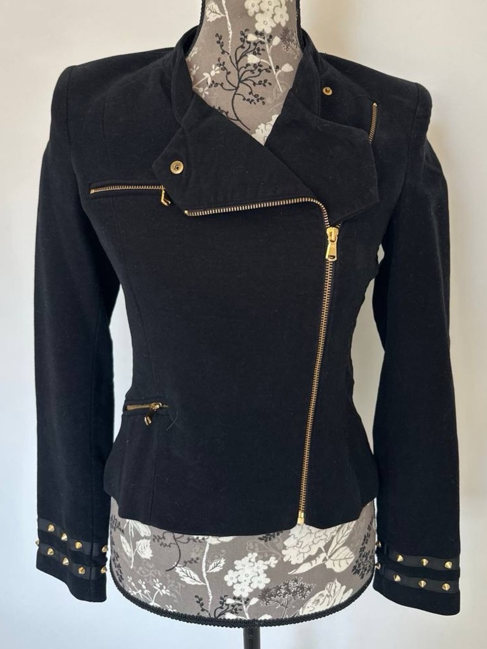 Zara Black Moto Jacket with Gold Hardware